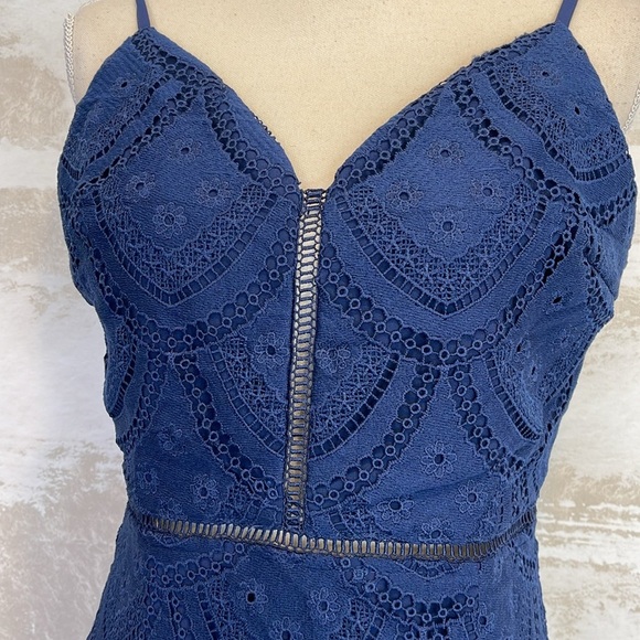 Lace Detail Navy Blue Dress by Minuet - Picture 2 of 7